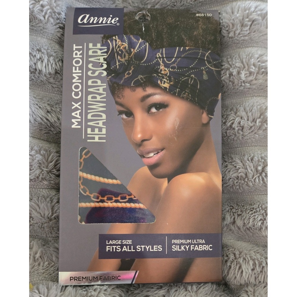Annie Max Comfort Headwrap Scarf Navy Rush Silky Fabric Large 15.5x60 68150